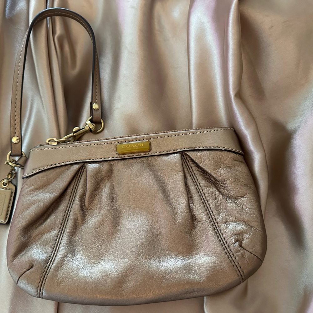 Coach Metallic Gold Pleated Leather Wristlet Clutch